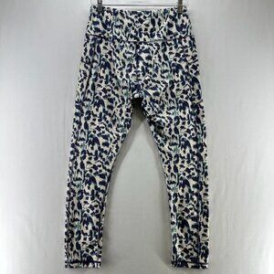 V A Core Leggings Women Sz L High Rise Pull On Animal Print Blue/Ivory